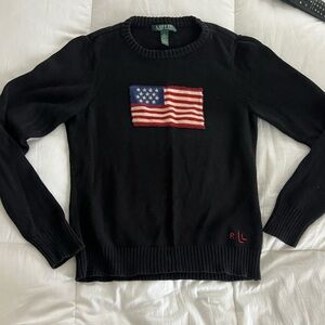 Lauren Ralph Lauren Black Crewneck Sweater with Flag Design
